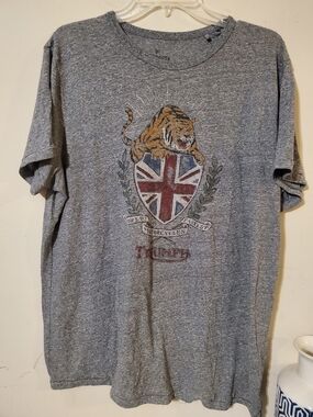 Vintage Triumph Heather Gray Tee with Union Jack Shield and Tiger Graphic